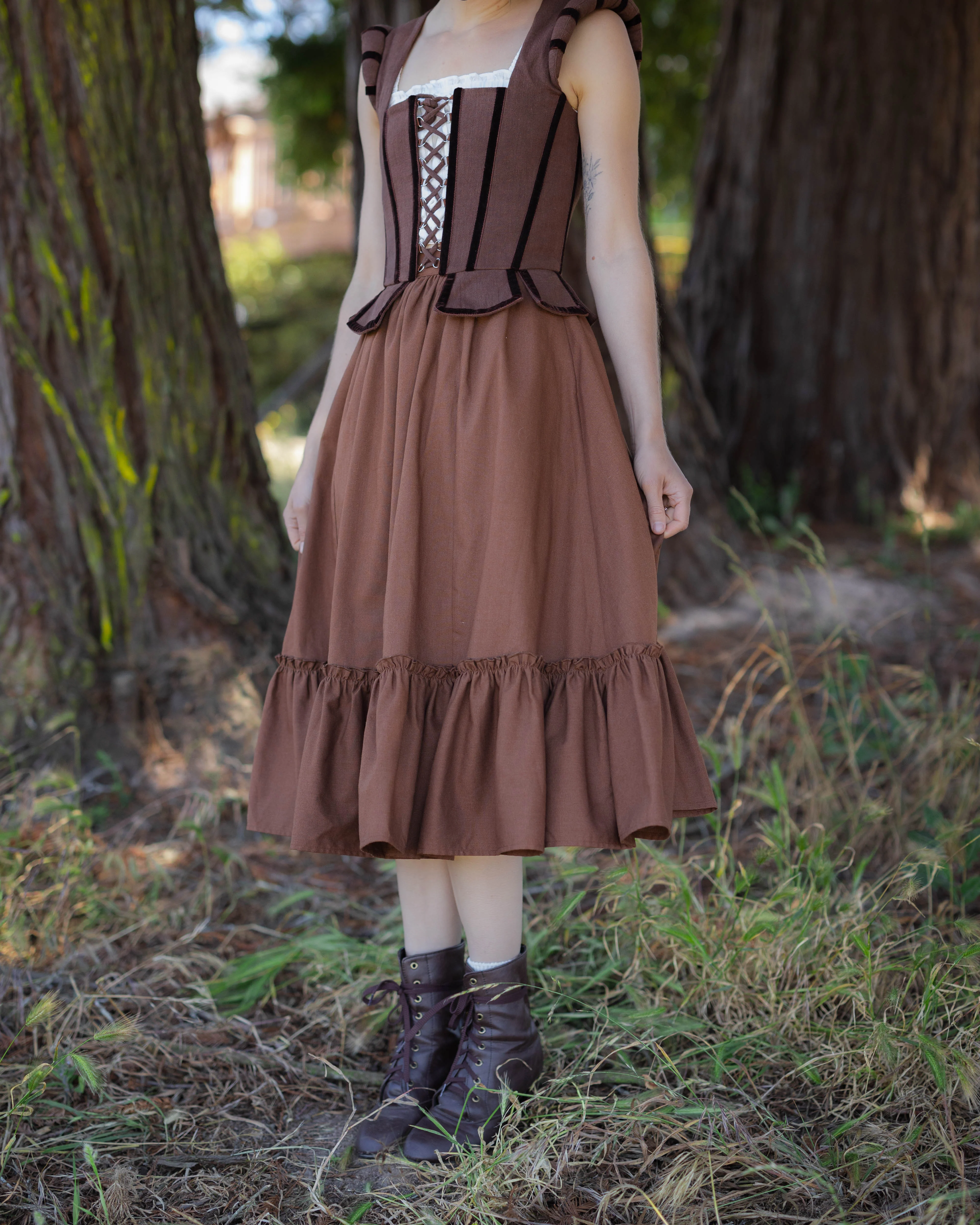 Brown Linen Ruffle Skirt - Image 3