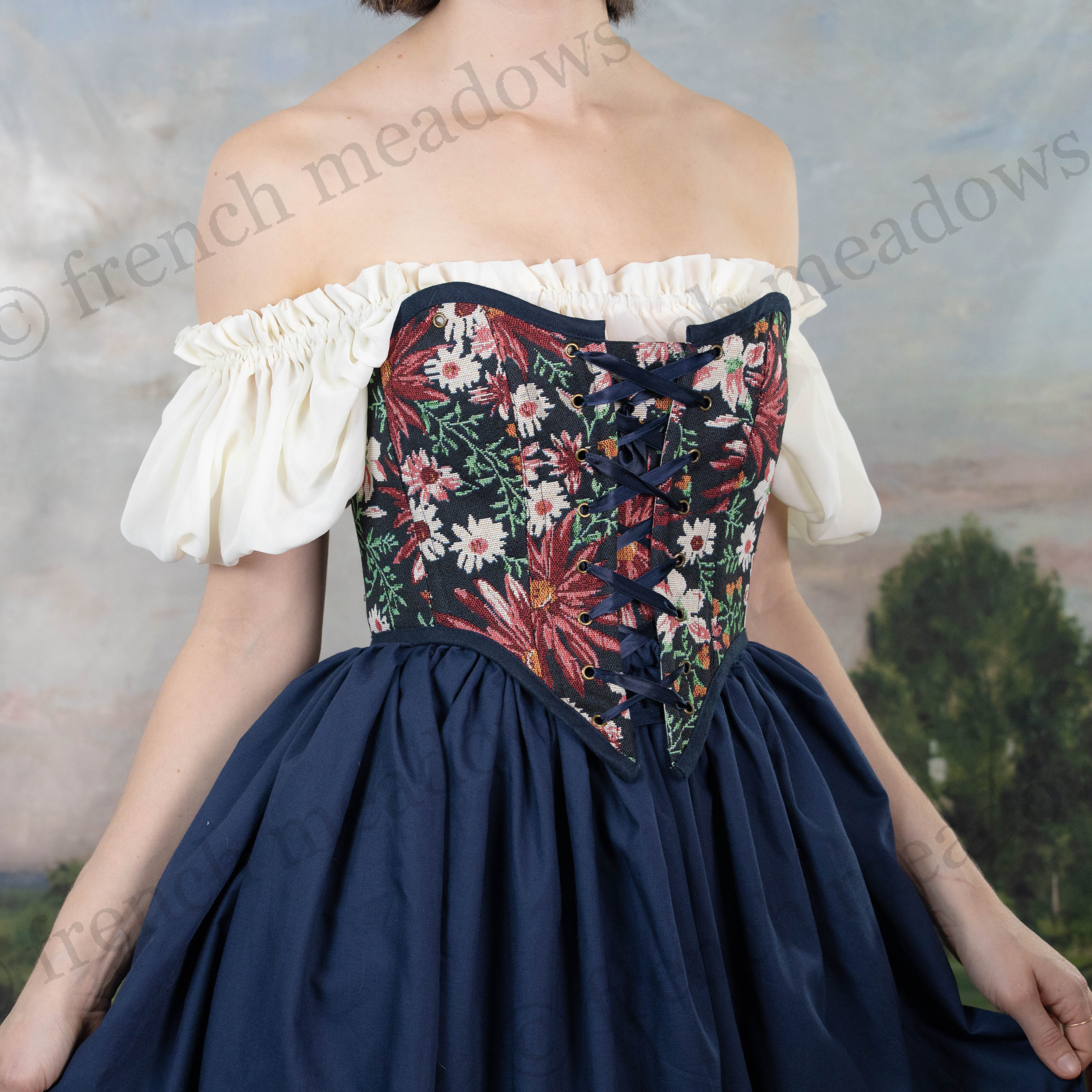 Dark Blue Floral Tapestry Corset - Image 12