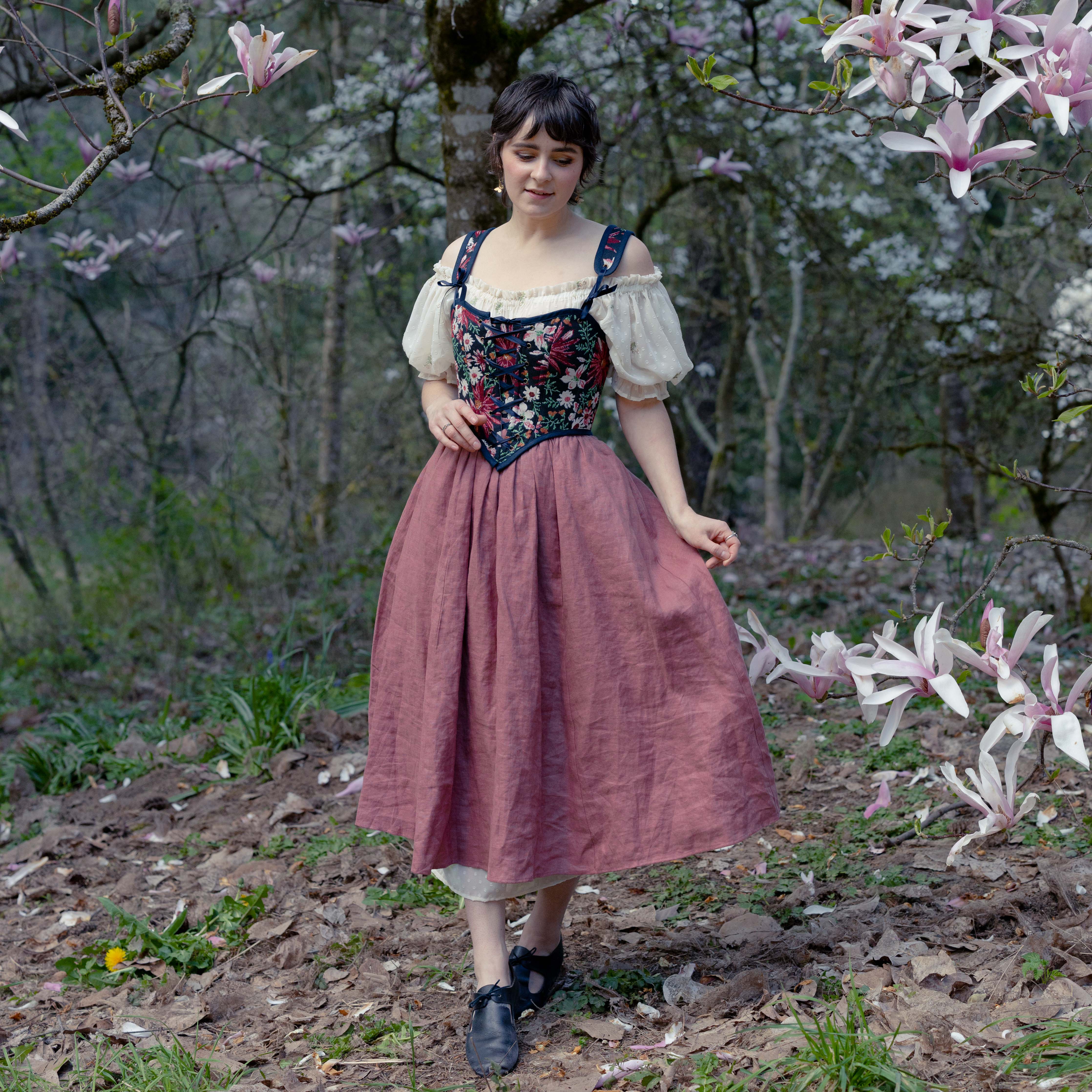 Dark Blue Floral Tapestry Corset - Image 3