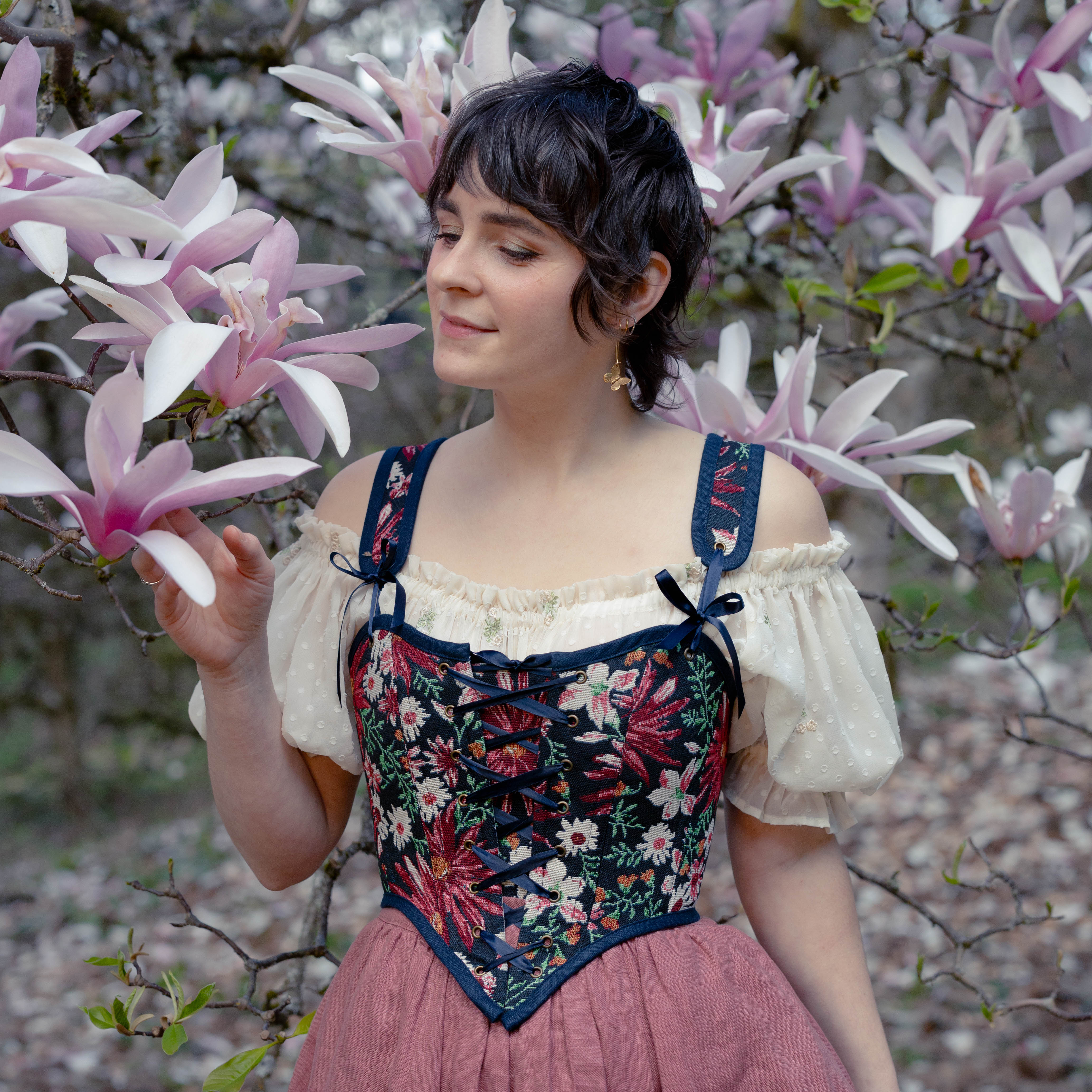Dark Blue Floral Tapestry Corset - Image 4