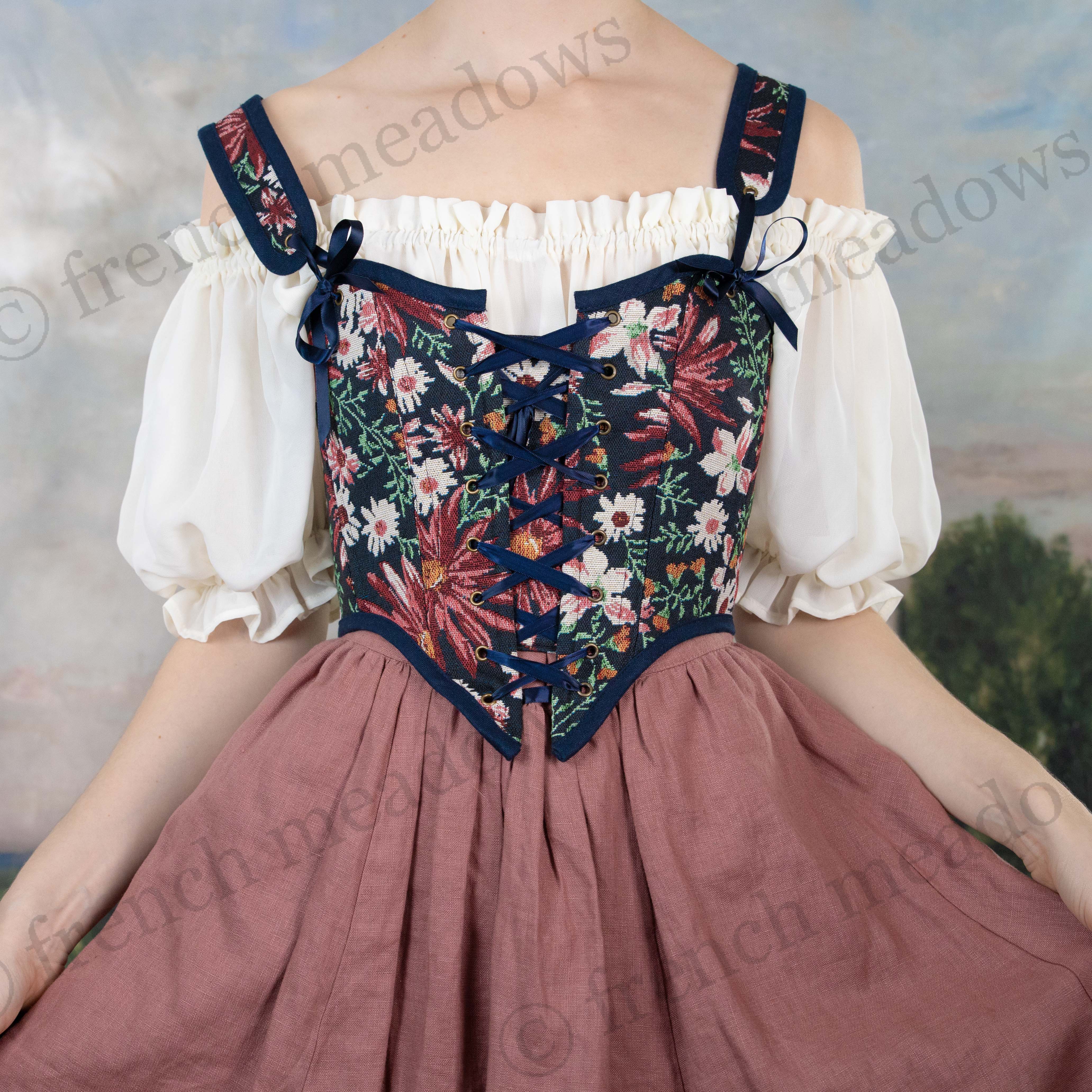 Dark Blue Floral Tapestry Corset - Image 6