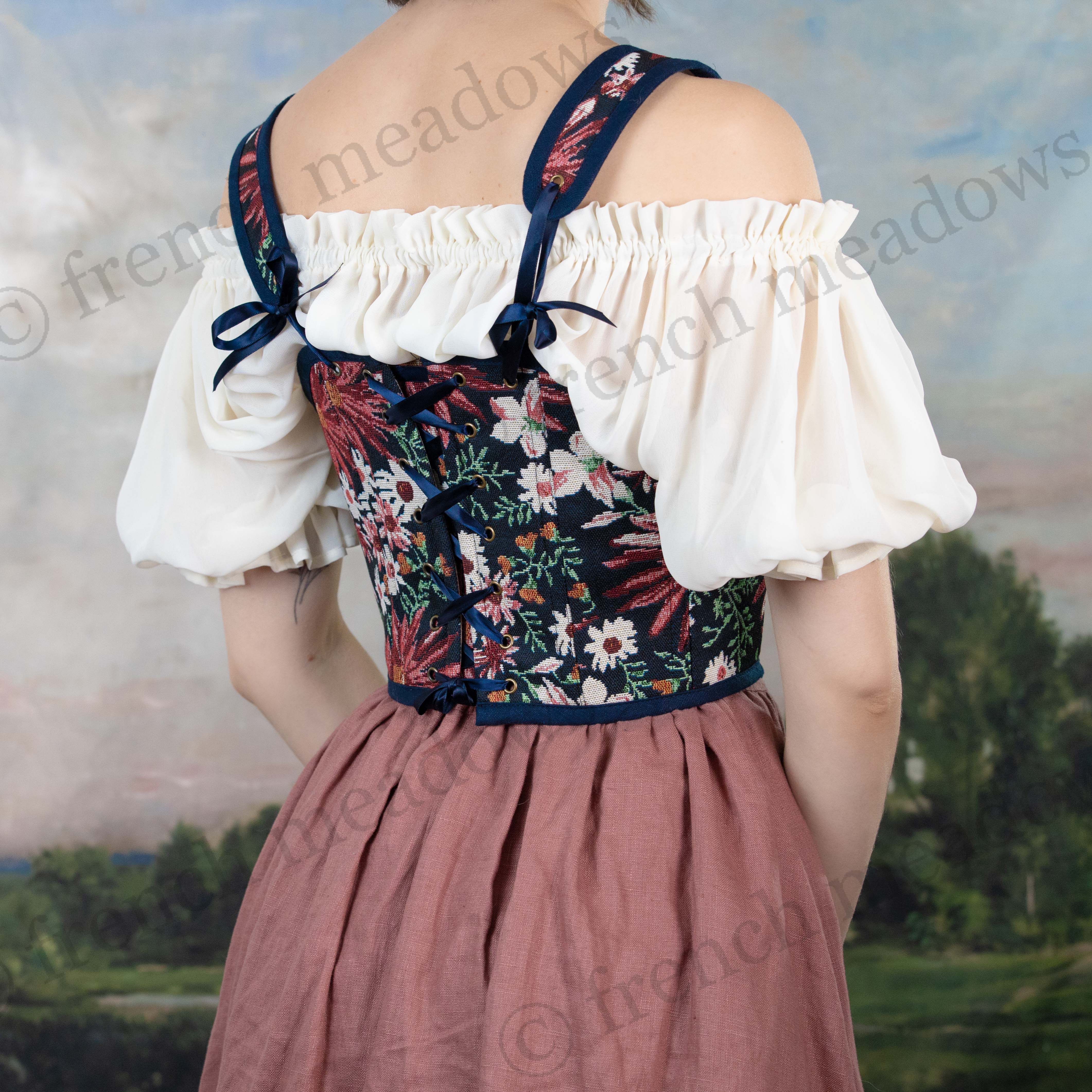 Dark Blue Floral Tapestry Corset - Image 8
