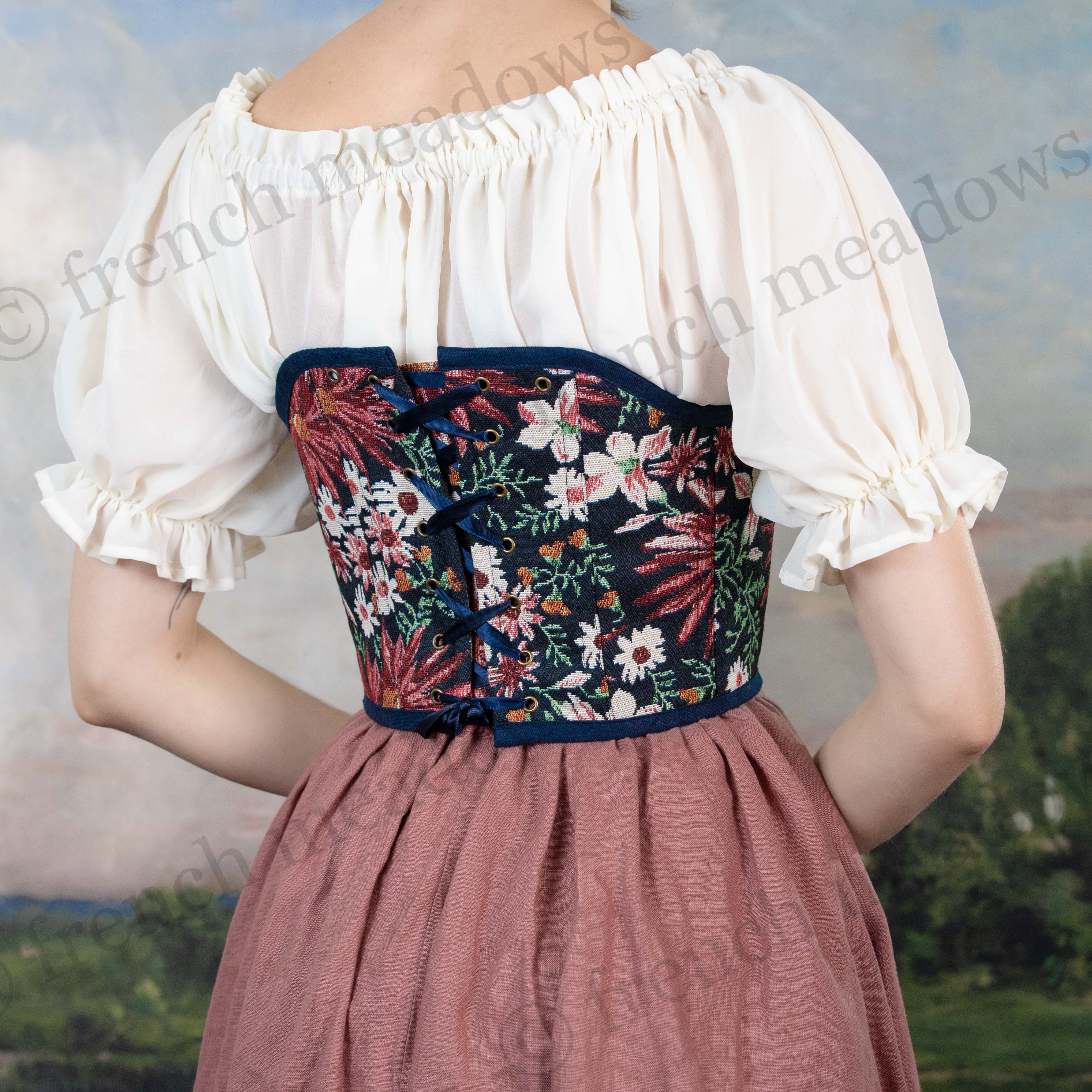 Dark Blue Floral Tapestry Corset - Image 9