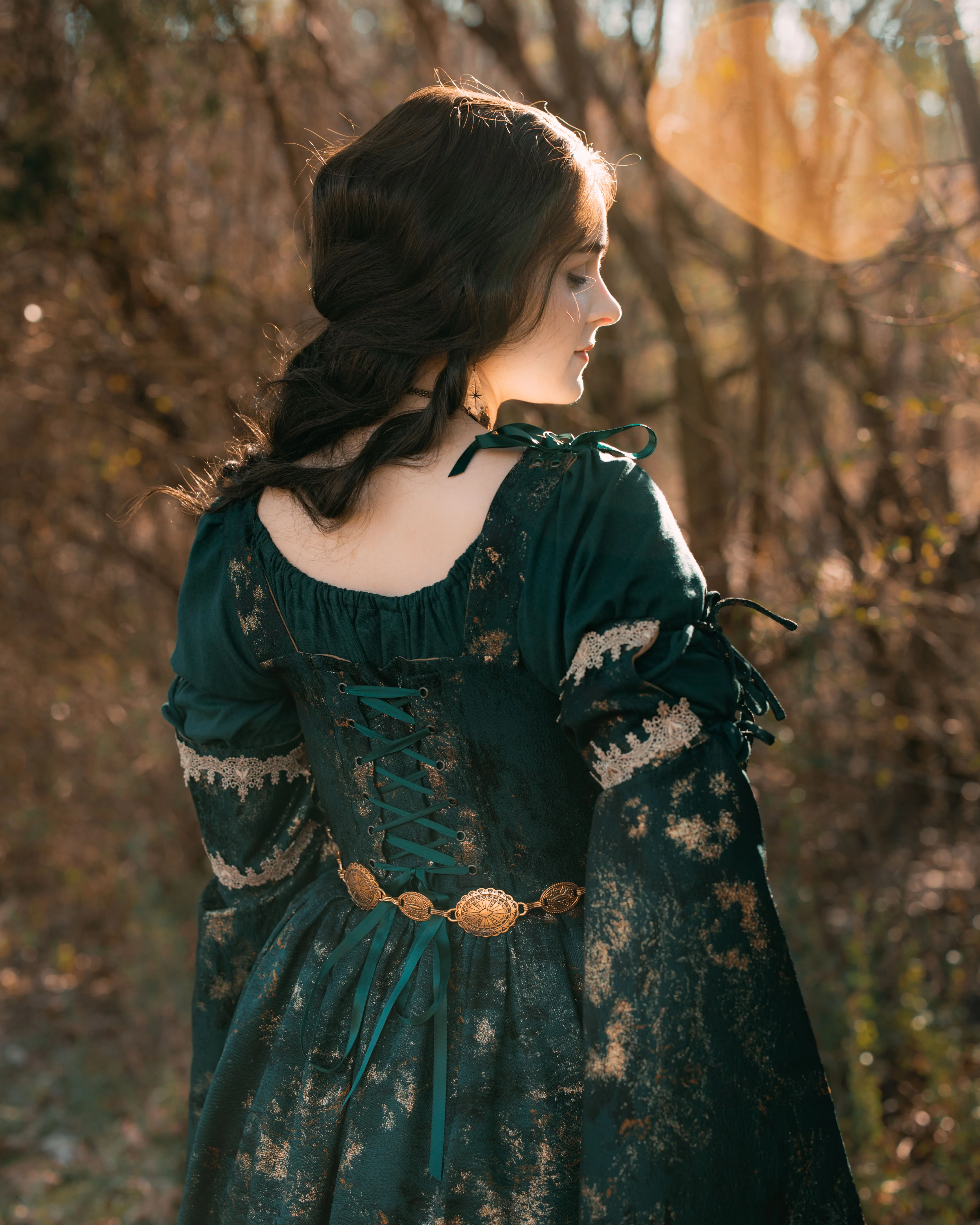 Dark Green Jacquard Corset Dress - Image 14