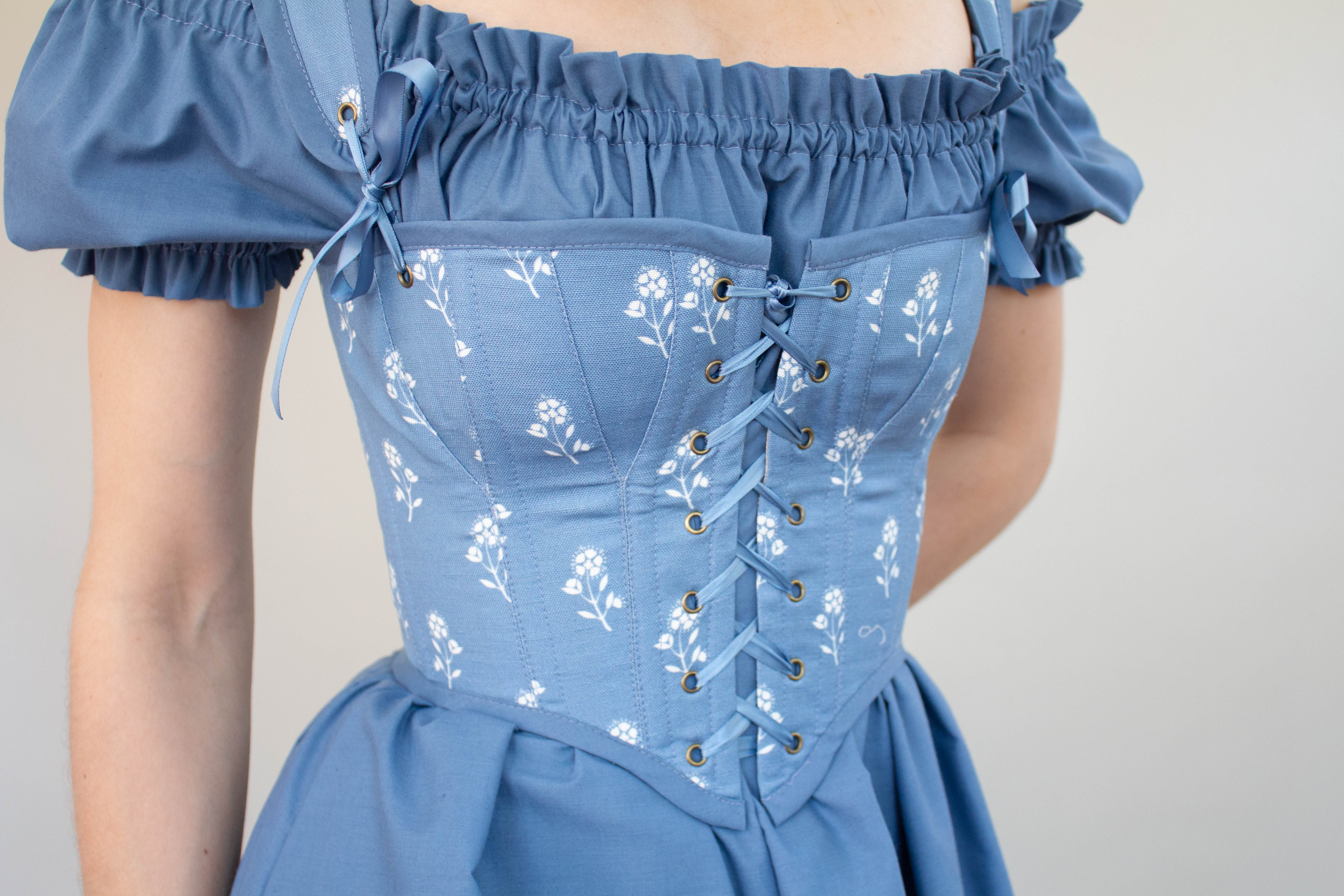 Handmade Blue and White Floral Regency Stays - Size XS - Image 3