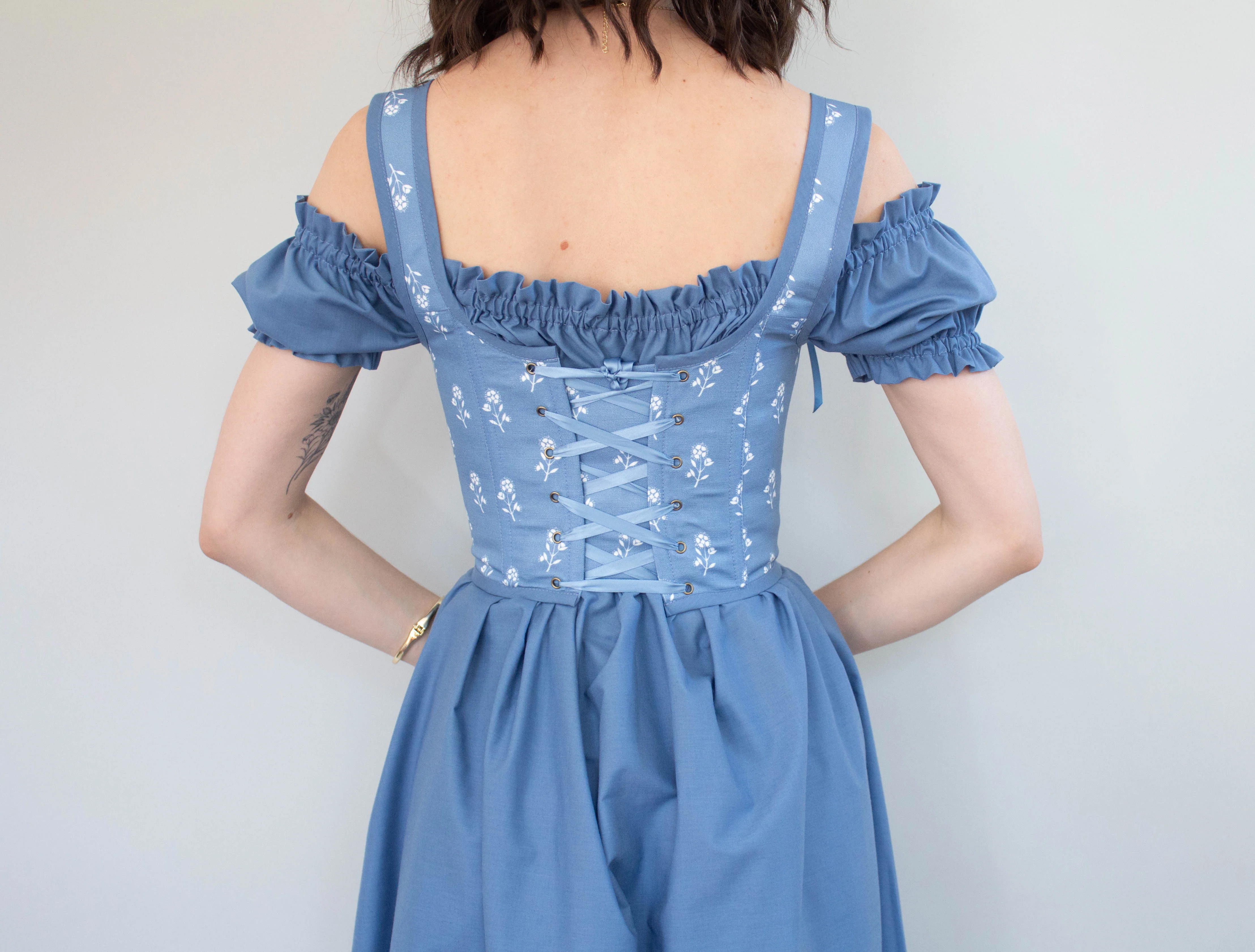 Handmade Blue and White Floral Regency Stays - Size XS - Image 4