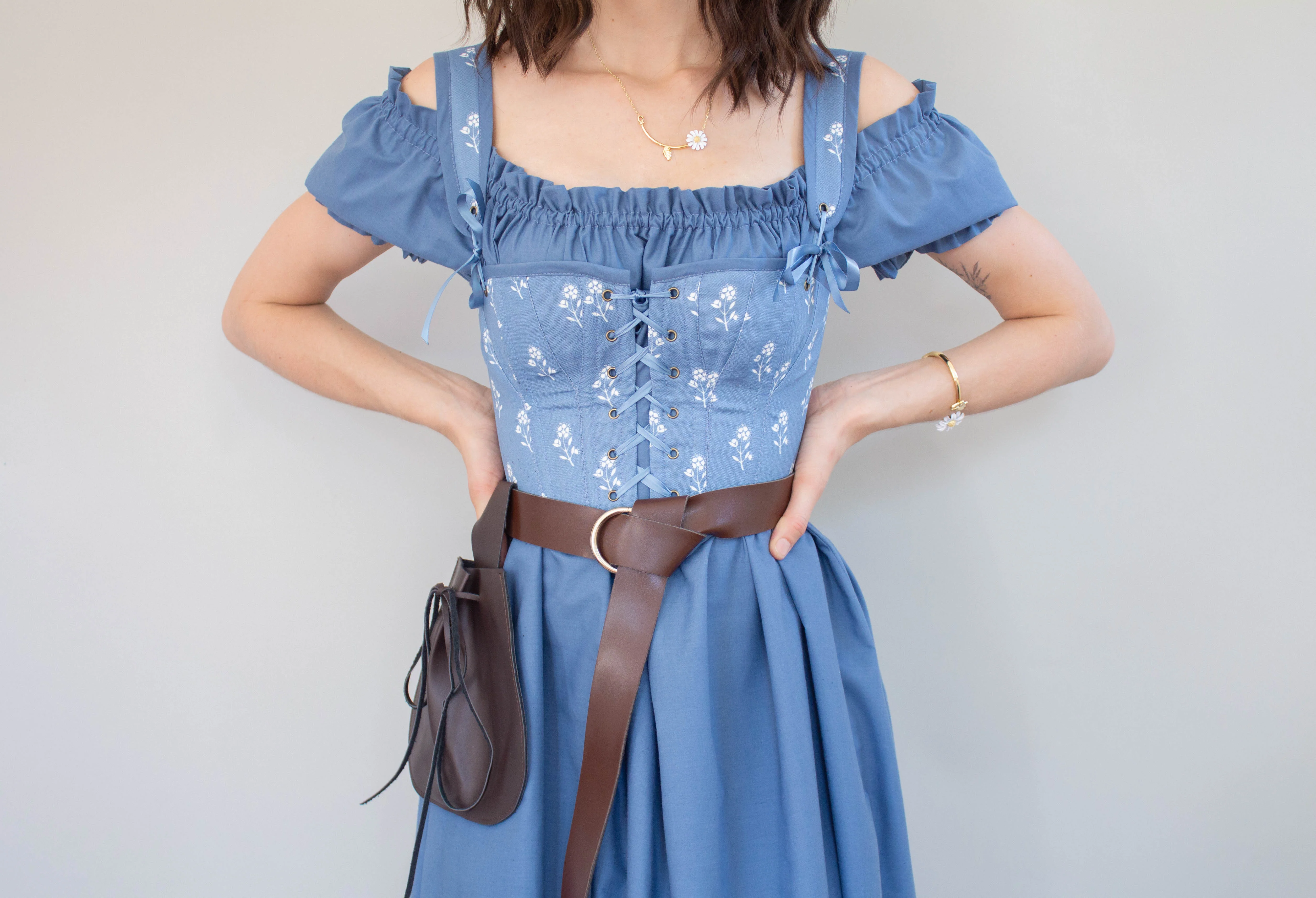 Handmade Blue and White Floral Regency Stays - Size XS - Image 5