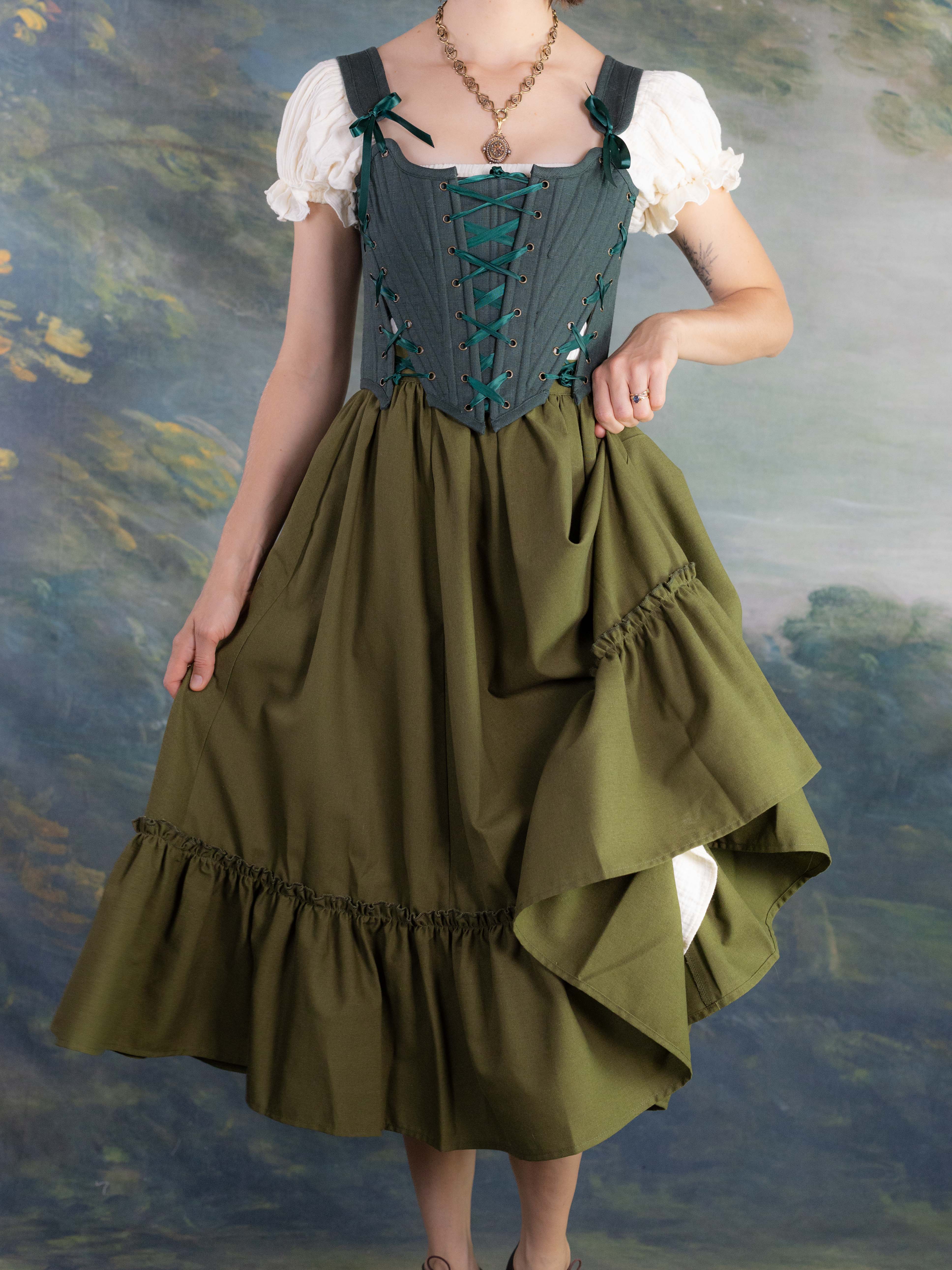 Olive Green Linen Midi Skirt - Image 9