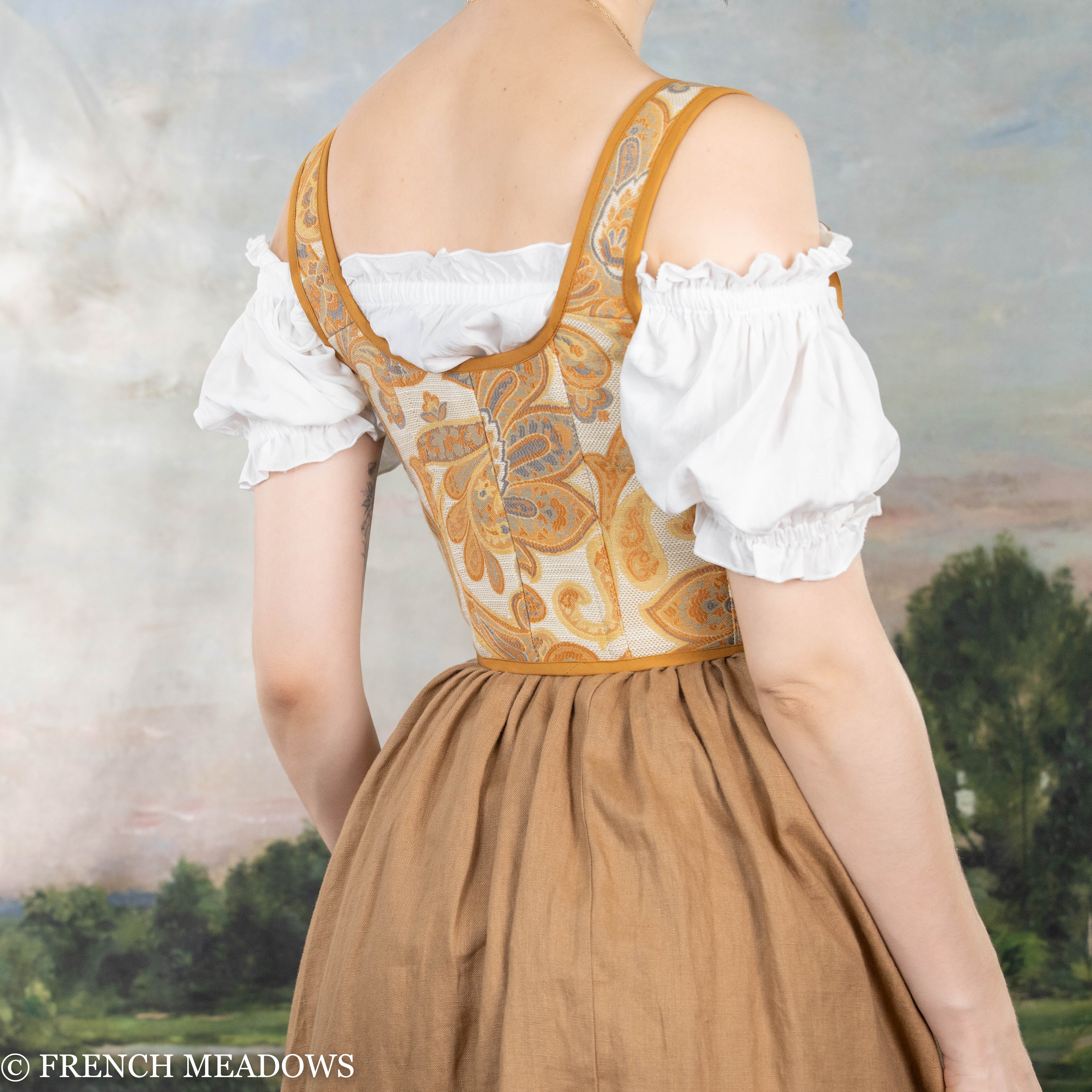 Handmade Orange and Yellow Paisley Renaissance Bodice - Image 6